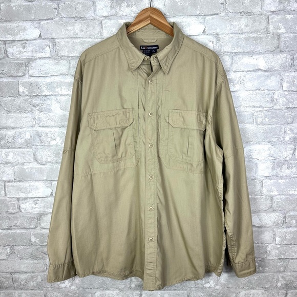 5.11 Tactical Taclite Professional Long-Sleeve Button-Up Work Shirt Sz XL Khaki - Picture 4 of 14